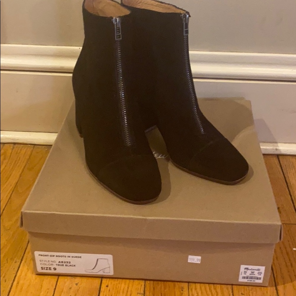 Madewell Black Suede Front Zip boots size 9